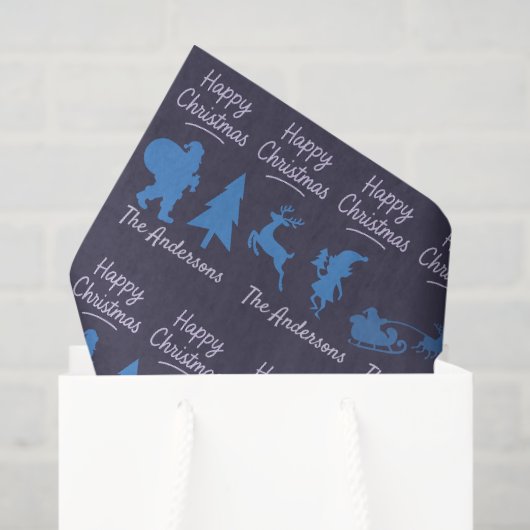 Kerstweefpapier - Blauwe Silhouet Ontwerp Tissuepapier (Cadeauzakje)