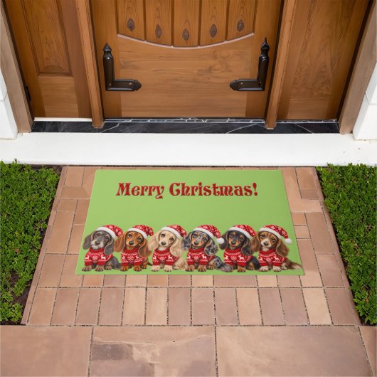 Kerstween Dachshond Puppy's Deurmat (Buiten)