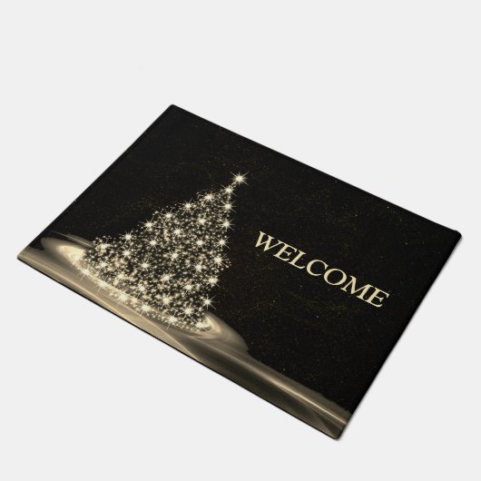 Kerstwelkome Golden Shiny Winter Black Deurmat (Schuin)