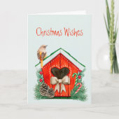 Kerstwens Cute Garden Bird Birhouse Feestdagen Kaart (Voorkant)