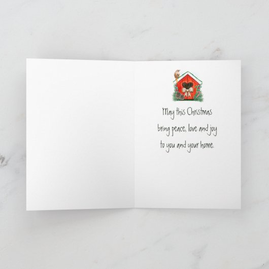 Kerstwens Cute Garden Bird Birhouse Feestdagen Kaart (Binnen)