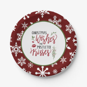 Kerstwens en citaat van Mistletoe Kisses Papieren Bordje