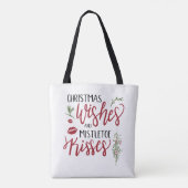 Kerstwens en citaat van Mistletoe Kisses Tote Bag (Achterkant)