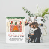 Kerstwens Fireplace Foto Holiday Movement Aankondiging (Staand voorkant)