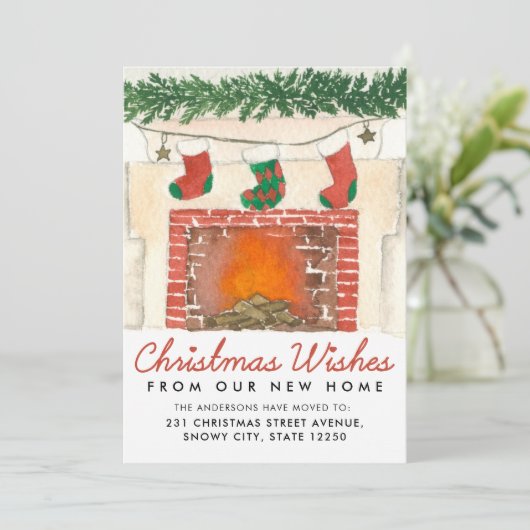 Kerstwens Fireplace Foto Holiday Movement Aankondiging (Staand voorkant)