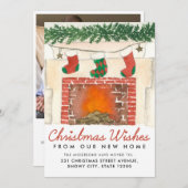 Kerstwens Fireplace Foto Holiday Movement Aankondiging (Voorkant / Achterkant)