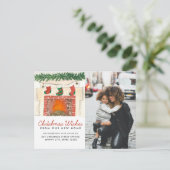 Kerstwens Fireplace Foto Holiday Movement Aankondigingskaart (Staand voorkant)