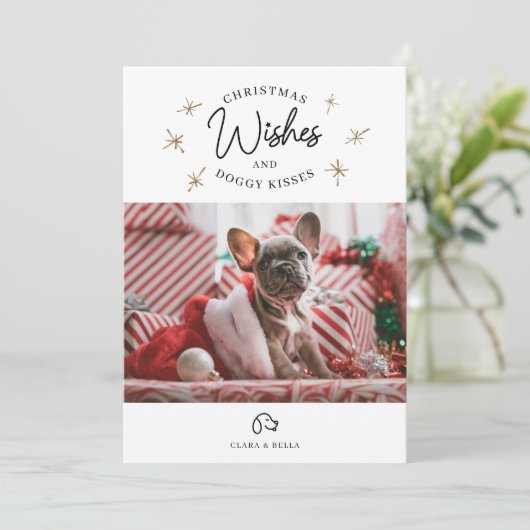 Kerstwens, foto van Puppy Dog Kisses Cute Pet Feestdagenkaart (Staand voorkant)