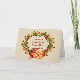Kerstwens Holly Berry Wreath Goddochter Feestdagen Kaart