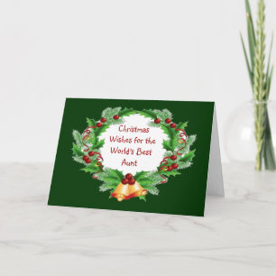 Kerstwens Holly Berry Wreath voor tante Feestdagen Kaart