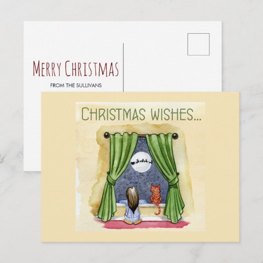 Kerstwens Kind- en Keukenkat-Kerstmis Briefkaart (Voorkant / Achterkant)