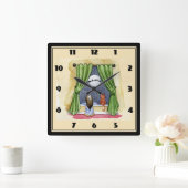 Kerstwens Kind- en Keukenkat-Kerstmis Vierkante Klok (Huis)