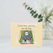 Kerstwens Kind & Keukenkat sparen de Datum Briefkaart (Staand voorkant)