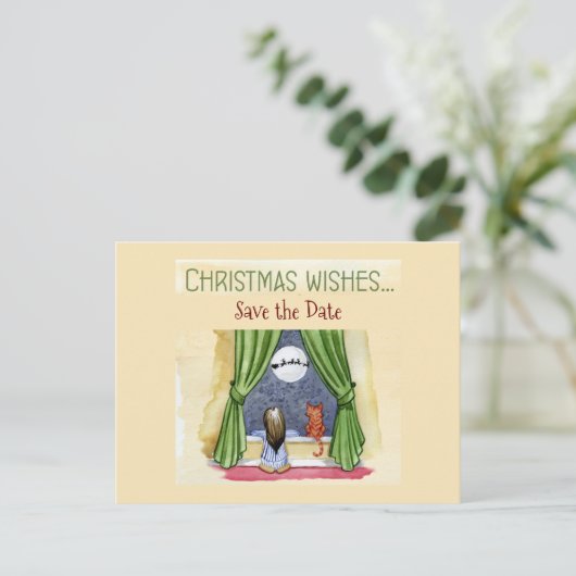 Kerstwens Kind & Keukenkat sparen de Datum Briefkaart (Staand voorkant)