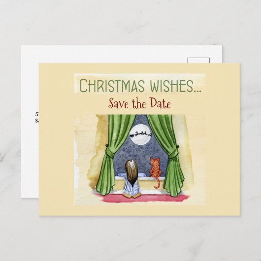 Kerstwens Kind & Keukenkat sparen de Datum Briefkaart (Voorkant / Achterkant)