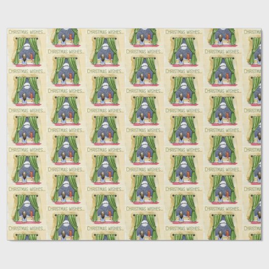 Kerstwens Kute Child & Kitty Cat Xmas Cadeaupapier (Vlak)