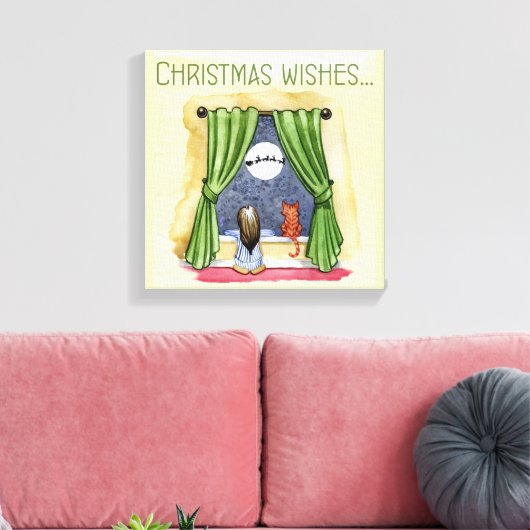 Kerstwens Kute Child & Kitty Cat Xmas Canvas Afdruk (Insitu (Woonkamer))