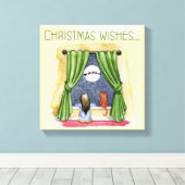 Kerstwens Kute Child & Kitty Cat Xmas Canvas Afdruk (Insitu (Houten vloer))