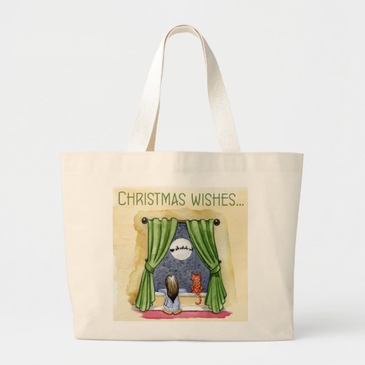 Kerstwens Kute Child & Kitty Cat Xmas Grote Tote Bag (Voorkant)