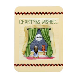 Kerstwens Kute Child & Kitty Cat Xmas Magneet