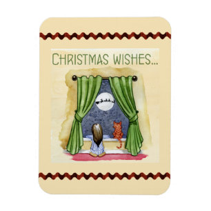 Kerstwens Kute Child & Kitty Cat Xmas Magneet