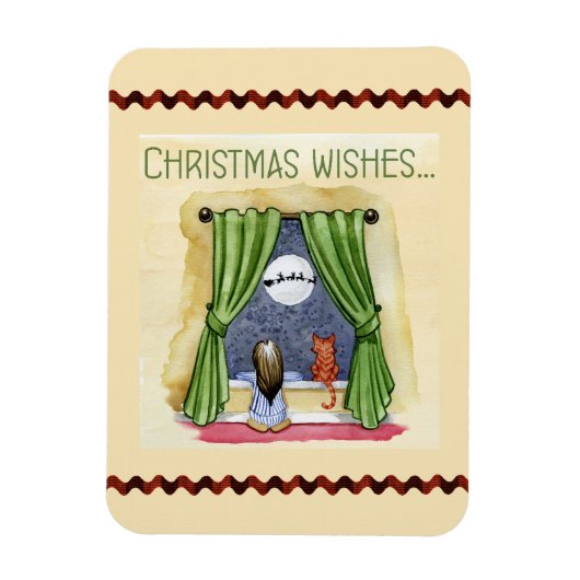 Kerstwens Kute Child & Kitty Cat Xmas Magneet (Verticaal)