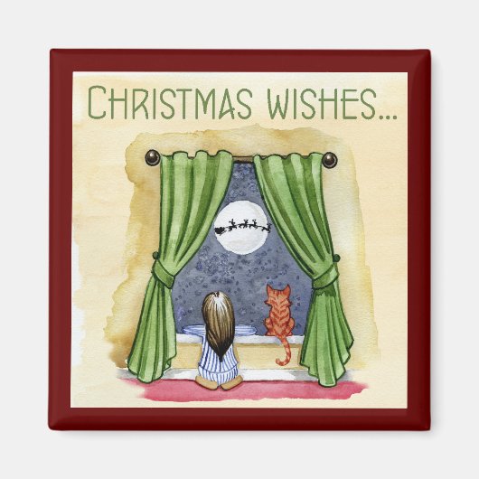 Kerstwens Kute Child & Kitty Cat Xmas Magneet (Voorkant)