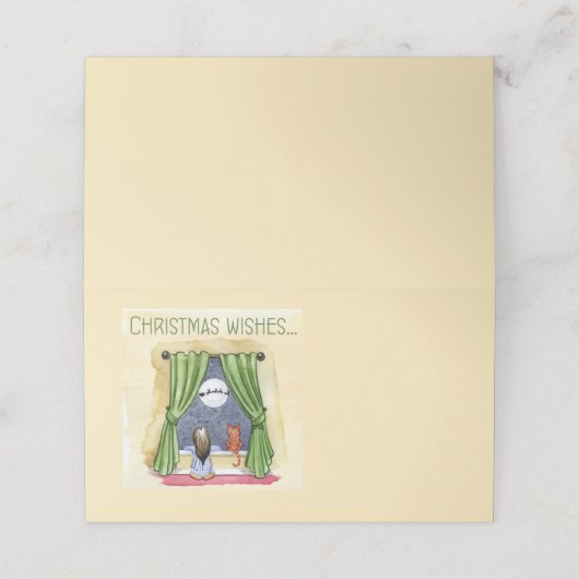 Kerstwens Kute Child & Kitty Cat Xmas Plaatskaartje (Buitenkant ongevouwen)