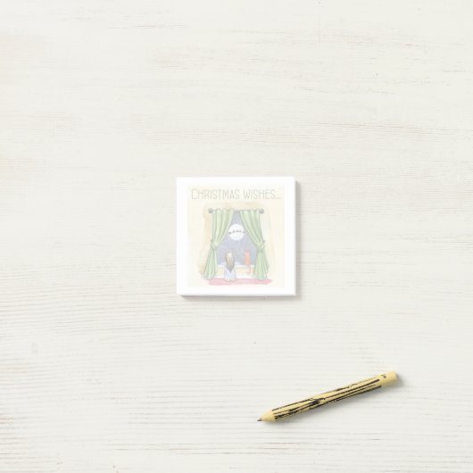 Kerstwens Kute Child & Kitty Cat Xmas Post-it® Notes (Op bureau)