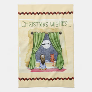 Kerstwens Kute Child & Kitty Cat Xmas Theedoek