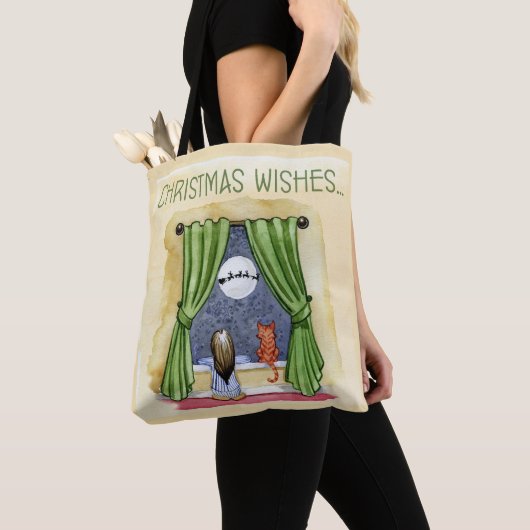 Kerstwens Kute Child & Kitty Cat Xmas Tote Bag (Dichtbij)