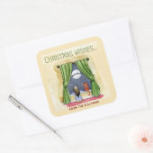 Kerstwens Kute Child & Kitty Cat Xmas Vierkante Sticker (Envelop)