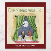 Kerstwens Kute Child & Kitty Cat Xmas Wijn Etiket (Enkel label)