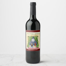 Kerstwens Kute Child & Kitty Cat Xmas Wijn Etiket