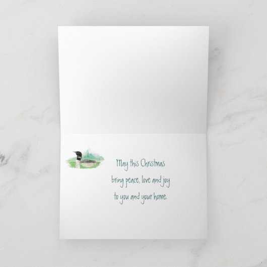 Kerstwens met Waterverf Loon Bird Feestdagen Kaart (Binnen)