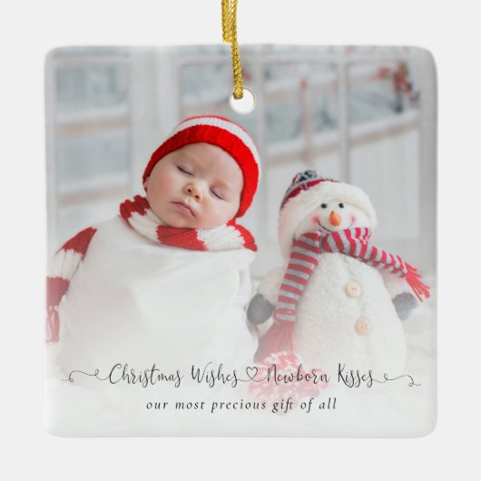Kerstwens Newborn Kisses Baby Foto Stats Keramisch Ornament (Voorkant)