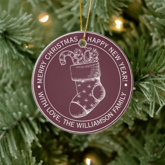 Kerstwens Oudroze Breistokoudroze Keramisch Ornament (Boom)