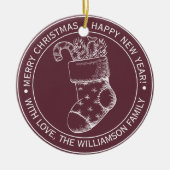 Kerstwens Oudroze Breistokoudroze Keramisch Ornament (Voorkant)