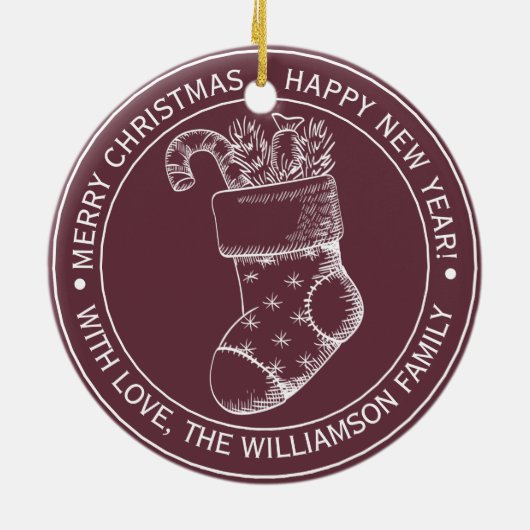 Kerstwens Oudroze Breistokoudroze Keramisch Ornament (Achterkant)