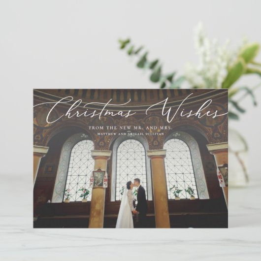 Kerstwens Pas getrouwd Holiday Fotokaart Feestdagenkaart (Staand voorkant)