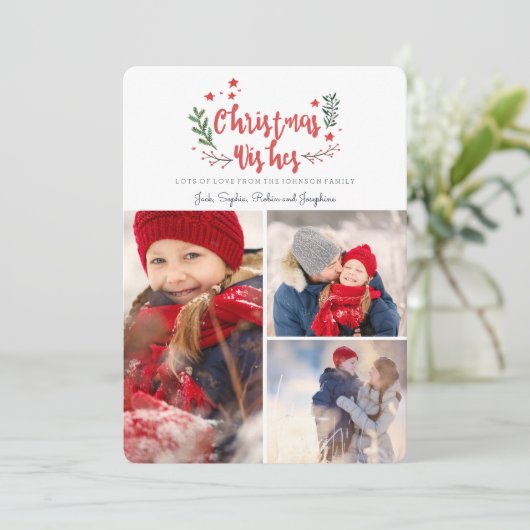 kerstwens | Pijnboom | 3 Foto-Kaart Feestdagenkaart (Staand voorkant)