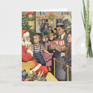 Kerstwens uit het verleden, jongen op de schoot va feestdagen kaart