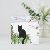 Kerstwens zwarte kat Winter Scene Feestdagenkaart (Staand voorkant)