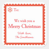 Kerstwensbericht in het rood en wit vierkante sticker (Voorkant)