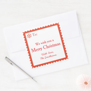Kerstwensbericht in het rood en wit vierkante sticker