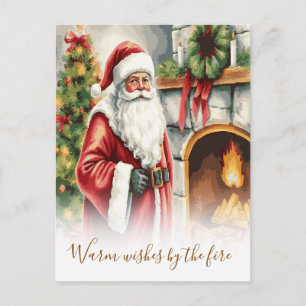 Kerstwensen bij het haardvuur Kerstman Kerstmis Briefkaart
