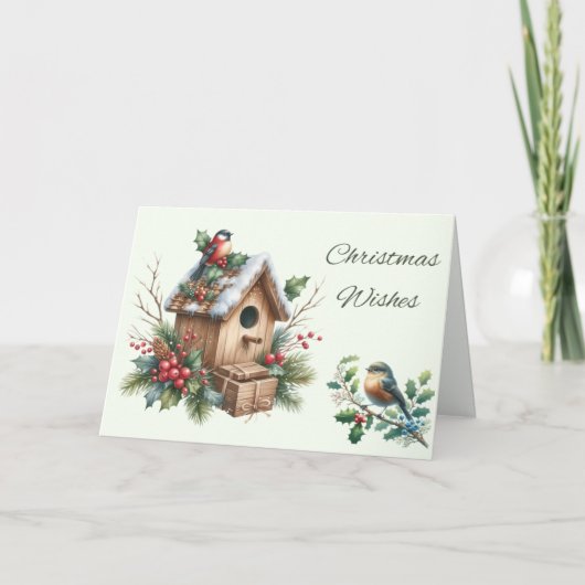 Kerstwensen Birdhouse Christmas Kaart (Voorkant)