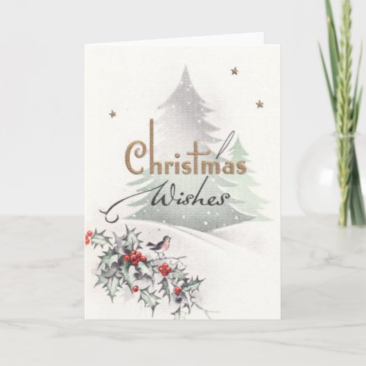 Kerstwensen Boomvogel Holly Star  Feestdagen Kaart (Voorkant)
