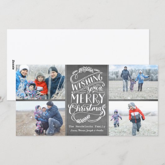 Kerstwensen Collectie 4 Foto Chalk Vakantie Feestdagenkaart (Voorkant / Achterkant)