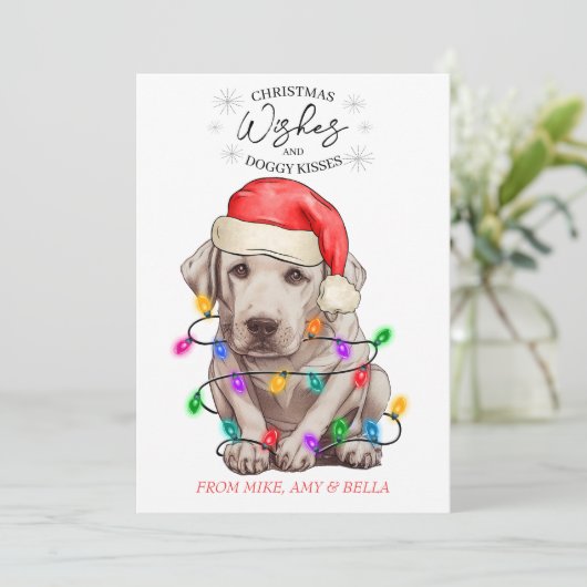 kerstwensen Dog Puppy Kisses Cute Pet Aangepast Feestdagenkaart (Staand voorkant)